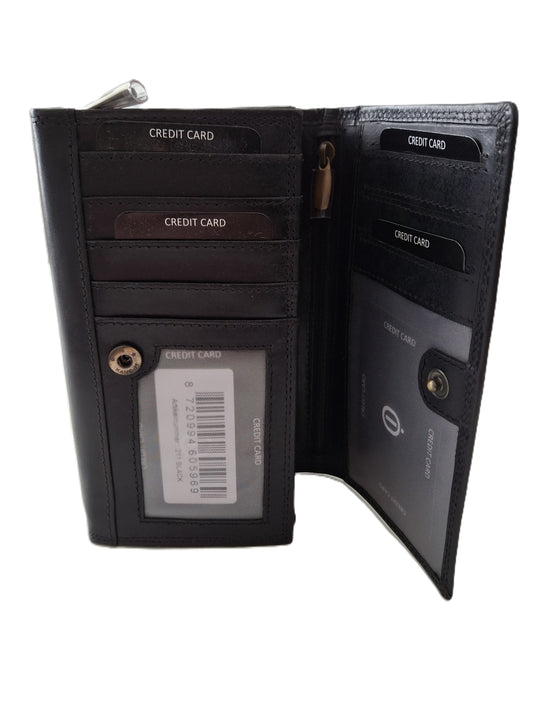 Luxe lange Overslagportemonnee / Ruime dames beurs / extra pasjes / Skim veilig / 211 Crunch Zwart