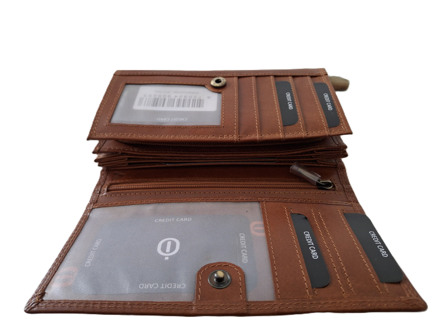 Luxe lange Overslagportemonnee / Ruime dames beurs / extra pasjes / Skim veilig / 211 Crunch cognac
