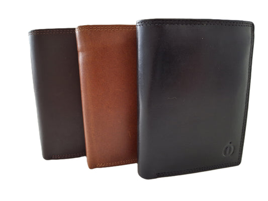 OI LUXE zwart lederen heren portemonnee / zwarte leren billfold hoog model / beurs voor veel pasjes / RFID SAFE / glad zwart leer / 104Black CRUNCH
