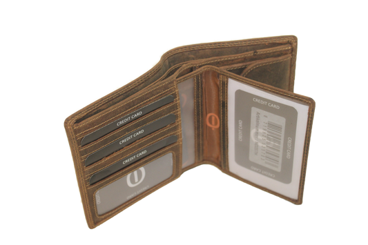 Oi Hunter bruine leren herenportemonnee hoog model / zeer platte portemonnee met uitneembaar pasjesmapje / herenbeurs plat, hoog en breed / RFID safe / bruin / 207H