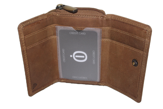 OI ouderwetse Hunter bruine rits portemonnee simpel / heren portemonnee met rits voor muntgeld / trifold beurs / anti skim / Hunter bruin / 209H