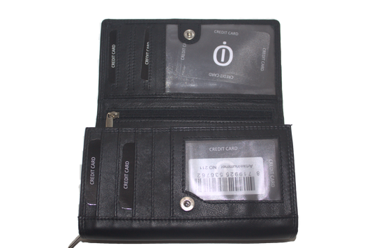 OI lange Overslagportemonnee / Ruime dames beurs / extra pasjes / Skim veilig / zwart 211