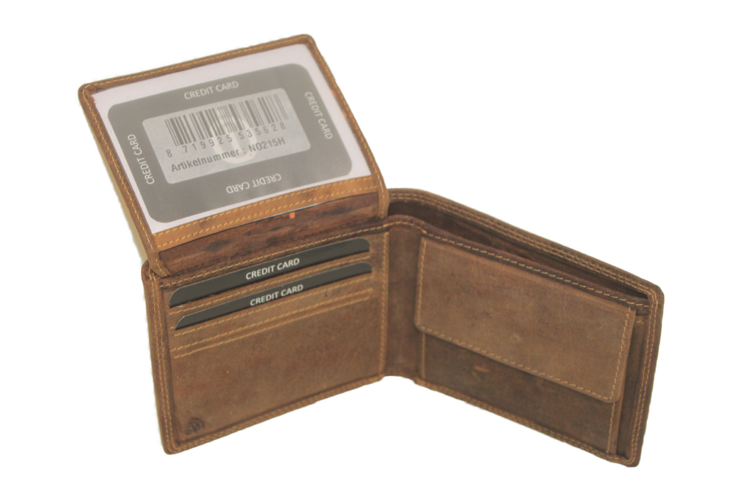 OI Billfold laag / lage heren portemonnee / 10 pasjes / leer/ RFID safe/ Hunter bruin 215H