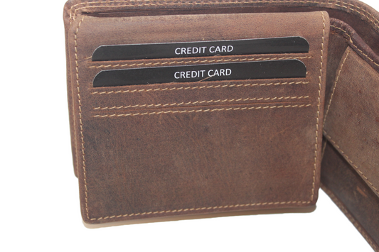 OI leren Hunter bruine billfold laag model / zeer platte heren portemonnee voor veel pasjes / dunne beurs voor 10 pasjes / RFID SAFE / leder / bruin leer / 215H