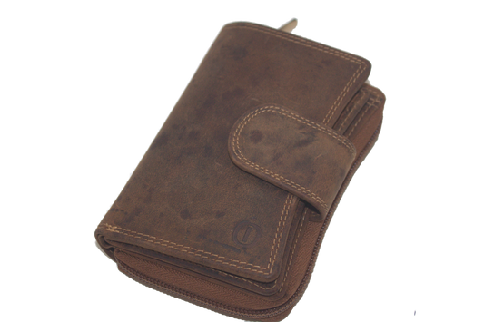 OI Dames ritsportemonnee / veel pasjes, afsluitbaar / anti skim / leder / Hunter bruin 218H