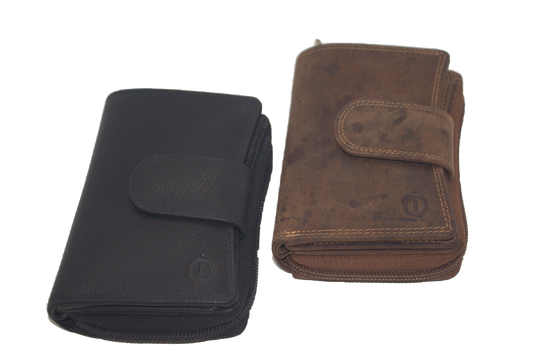 OI Dames ritsportemonnee / veel pasjes, afsluitbaar / anti skim / leder / zwart 218