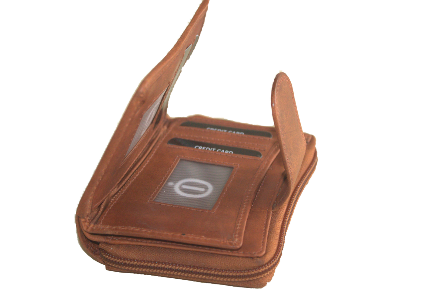 OI leren dames ritsportemonnee / veel pasjes, afsluitbaar / anti skim / leder /cognac/ camel 218NROrange