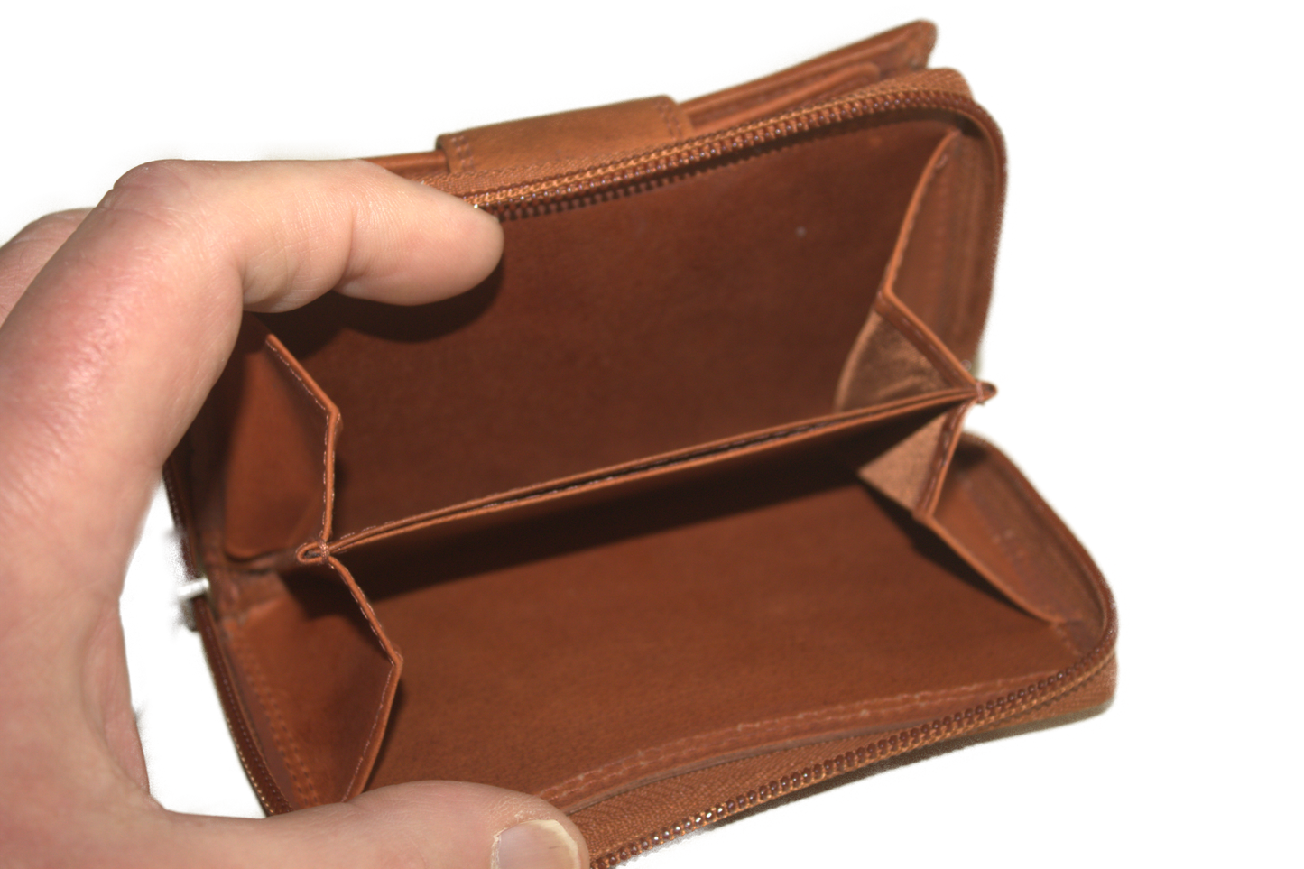 OI leren dames ritsportemonnee / veel pasjes, afsluitbaar / anti skim / leder /cognac/ camel 218NROrange