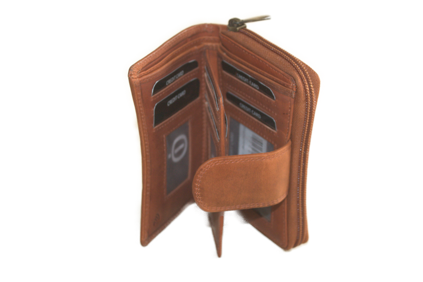OI leren dames ritsportemonnee / veel pasjes, afsluitbaar / anti skim / leder /cognac/ camel 218NROrange