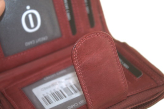 OI Dames ritsportemonnee / veel pasjes, afsluitbaar / anti skim / leer / rood / bordeaux 218NRRed