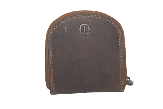 Leren kleingeldbeursje met rits / afsluitbaar muntenbakje / Skim veilig / Hunter bruin 219H