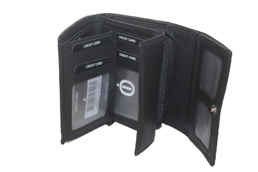 OI leren dames portemonnee / middel / dubbel muntvak met rits / RFID safe / zwart 220