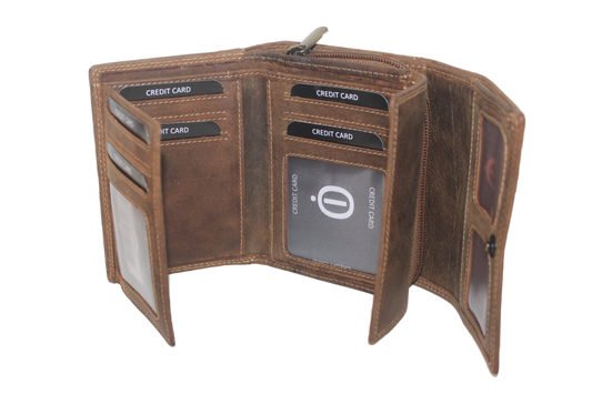 OI leren dames portemonnee / middel / dubbel muntvak met rits / RFID safe / Hunter bruin 220H