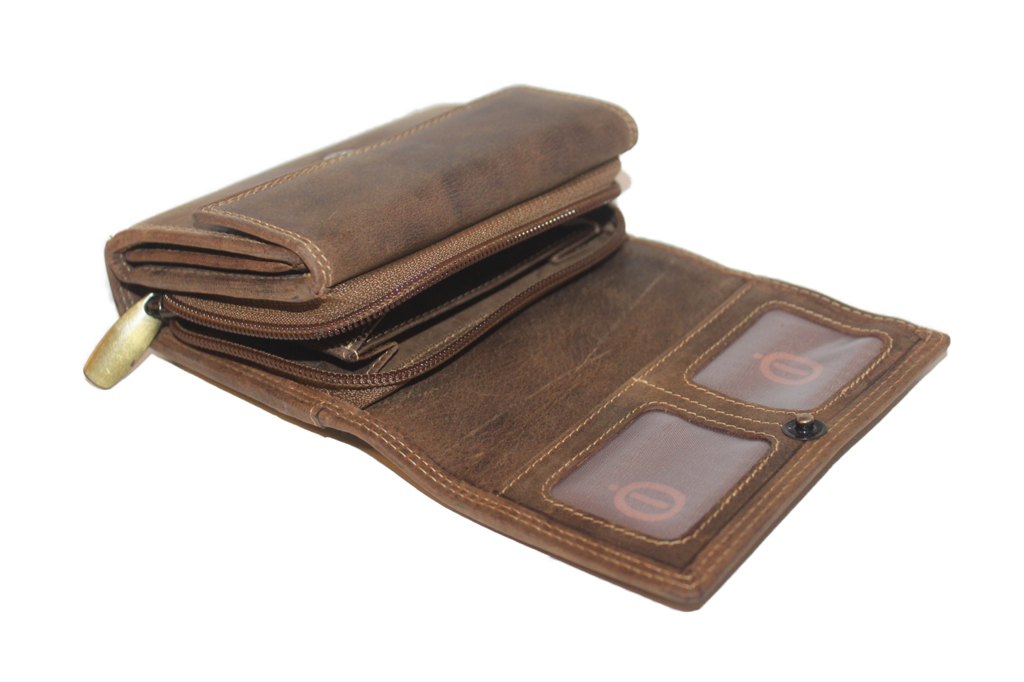 OI leren dames portemonnee / middel / dubbel muntvak met rits / RFID safe / Hunter bruin 220H