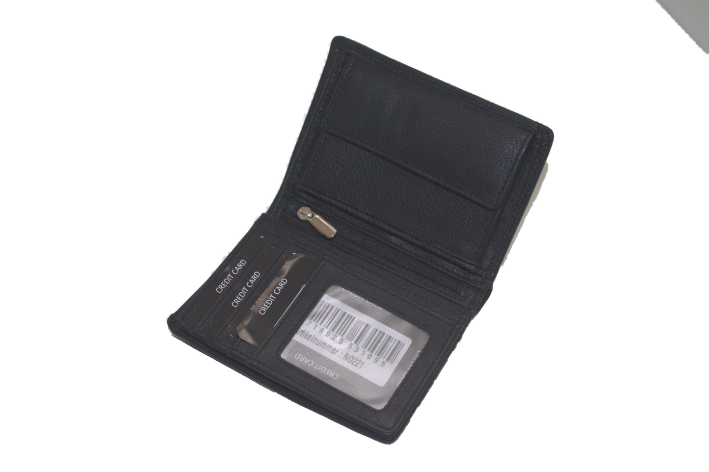 OI Billfold hoog / leren heren portemonnee met biljetvak met rits / anti skim / zwart 221