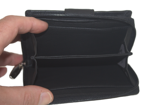 OI leren rits portemonnee / billfold hoog middel / zwart leder / RFID safe 222