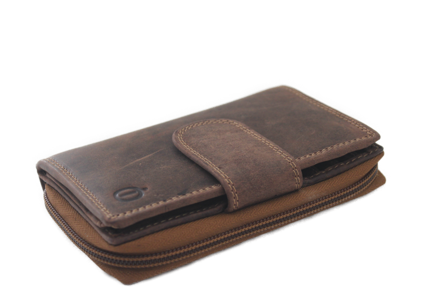 OI lederen ritsportemonnee / hoog model billfold middel met rits / RFID safe / Hunter bruin 222H