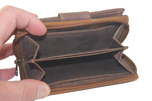 OI lederen ritsportemonnee / hoog model billfold middel met rits / RFID safe / Hunter bruin 222H