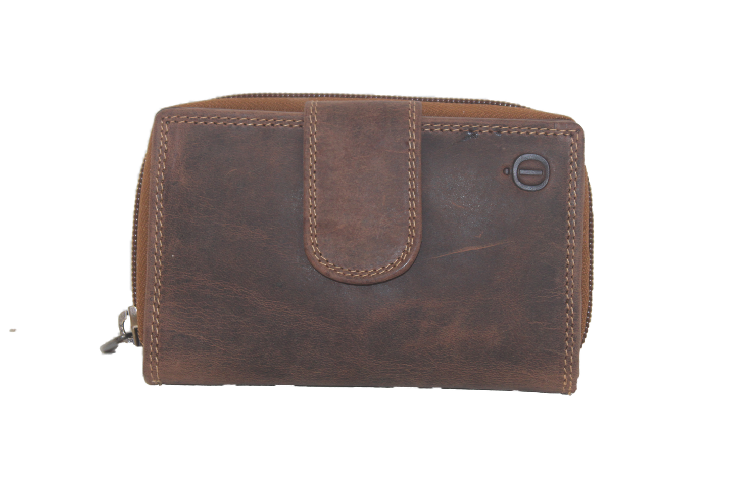OI lederen ritsportemonnee / hoog model billfold middel met rits / RFID safe / Hunter bruin 222H