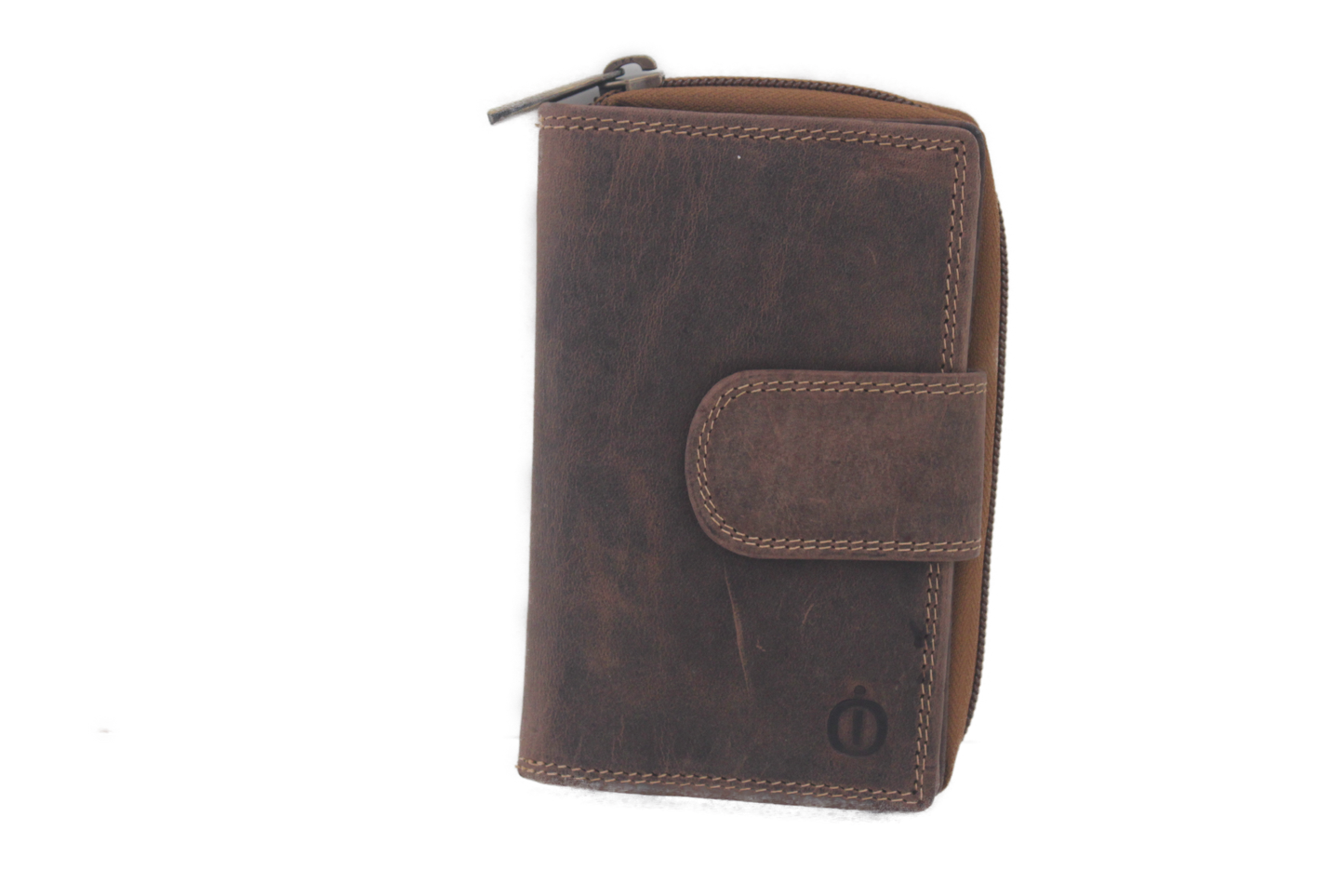 OI lederen ritsportemonnee / hoog model billfold middel met rits / RFID safe / Hunter bruin 222H