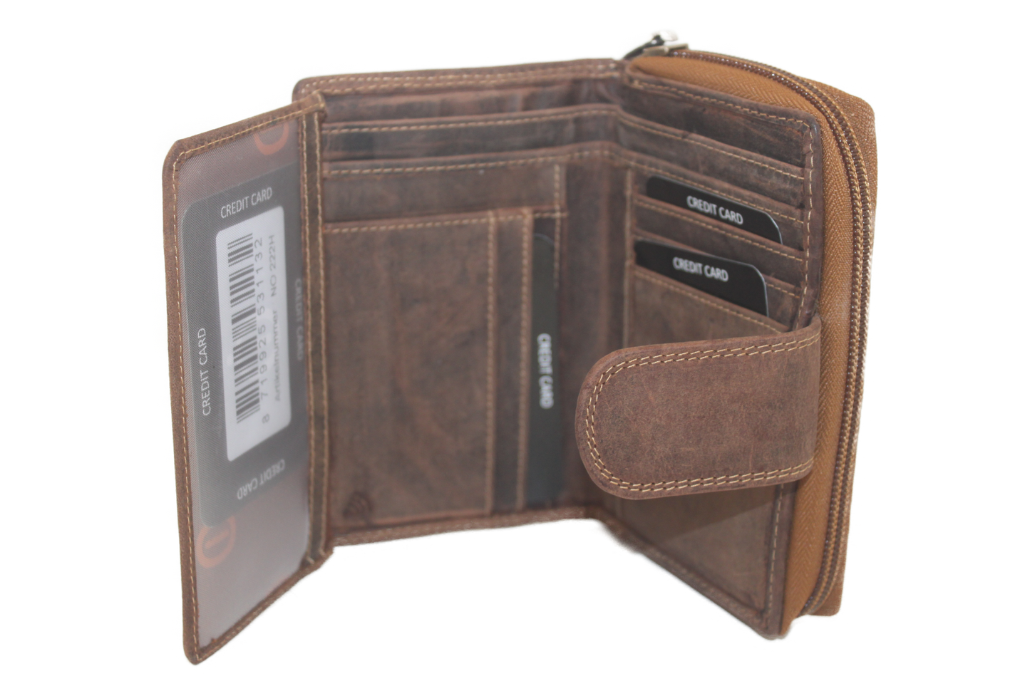 OI lederen ritsportemonnee / hoog model billfold middel met rits / RFID safe / Hunter bruin 222H