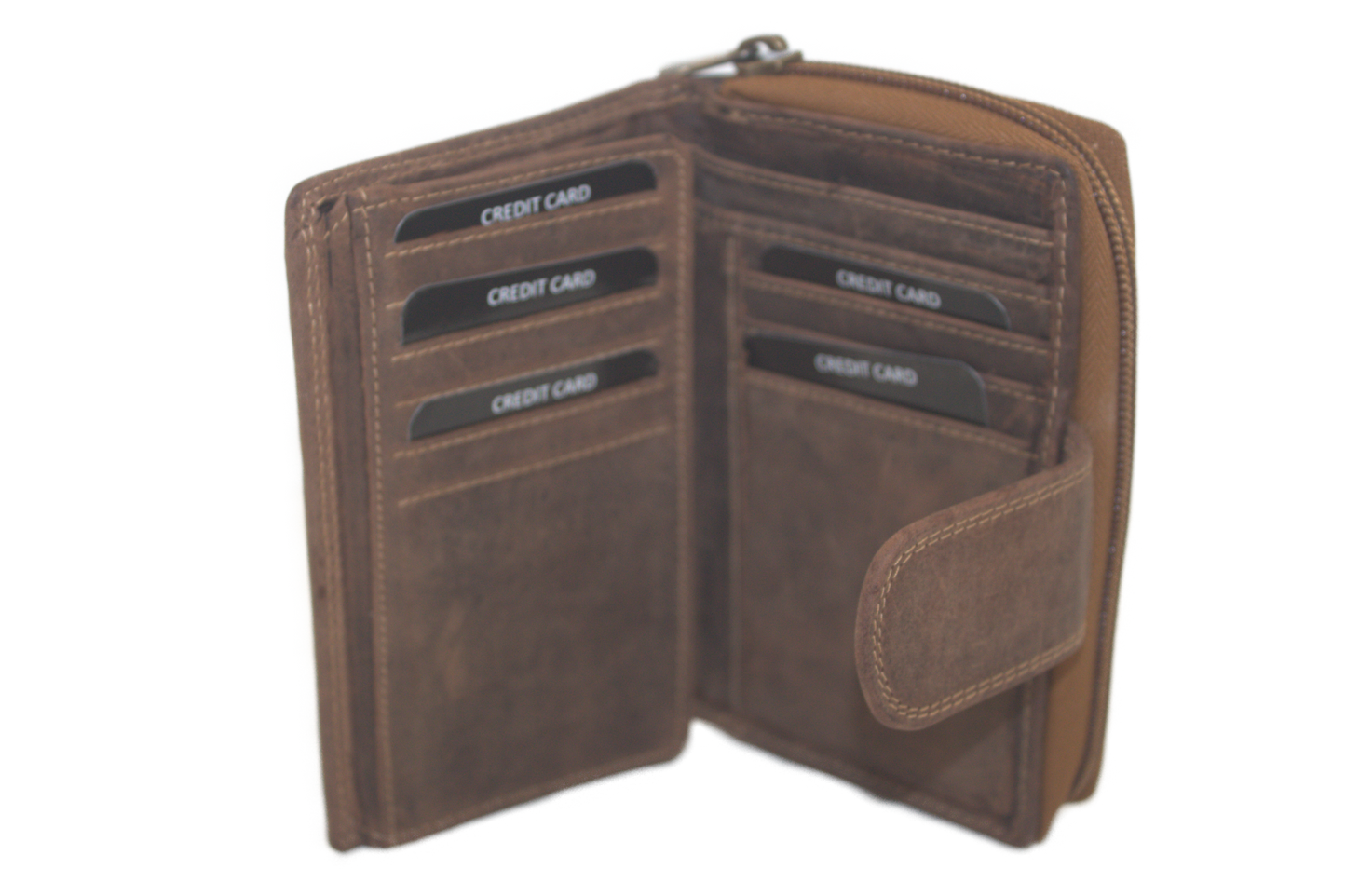 OI lederen ritsportemonnee / hoog model billfold middel met rits / RFID safe / Hunter bruin 222H