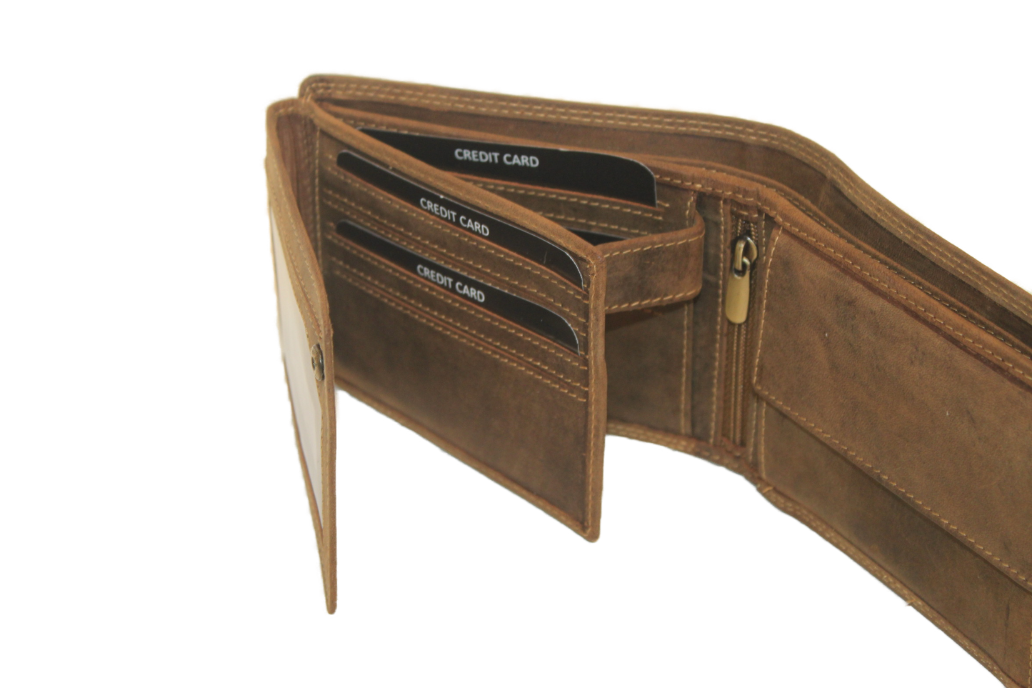 OI heren Billfold laag, Hunter bruine leren portemonnee met dubbel bakje voor kleingeld / leer 223H