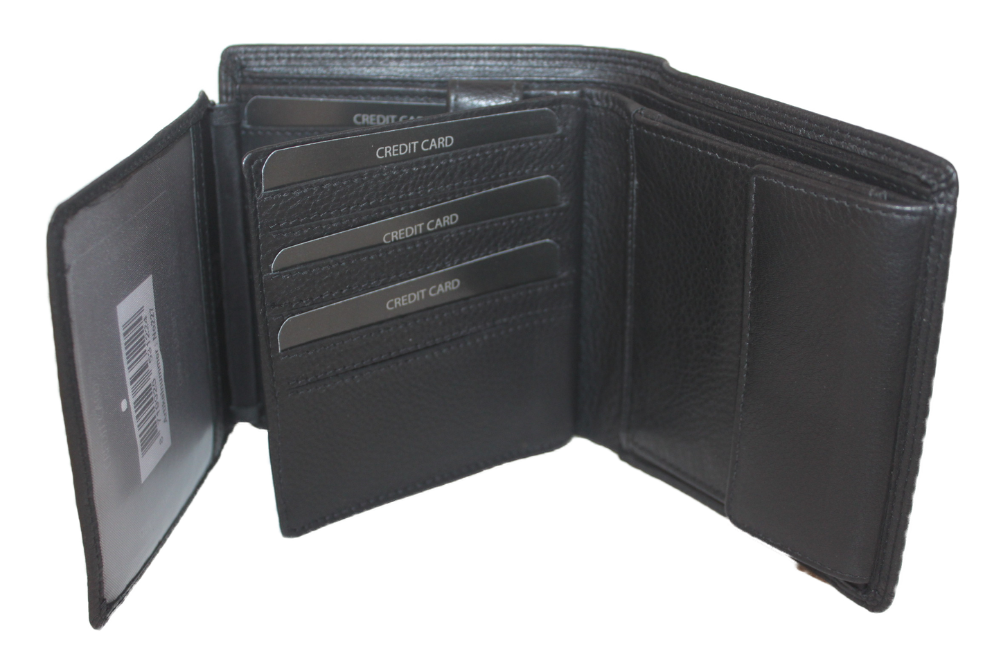 OI zeer uitgebreide leren billfold / breed en hoog / 18 pasjes / met verborgen/geheim vak / zwart leer 227