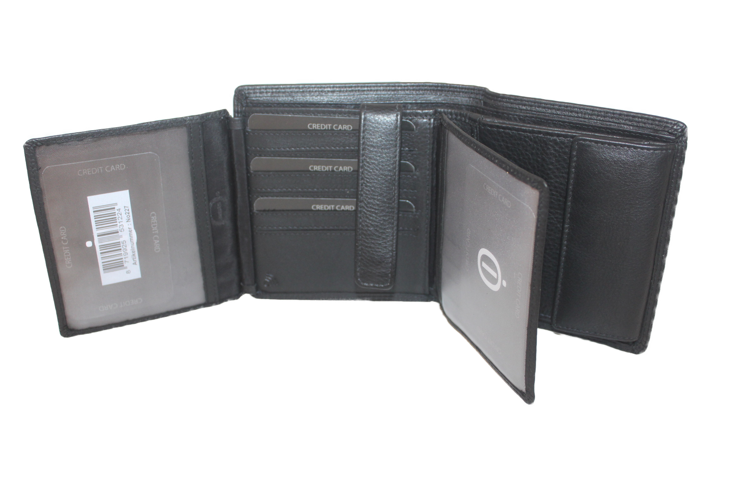 OI zeer uitgebreide leren billfold / breed en hoog / 18 pasjes / met verborgen/geheim vak / zwart leer 227