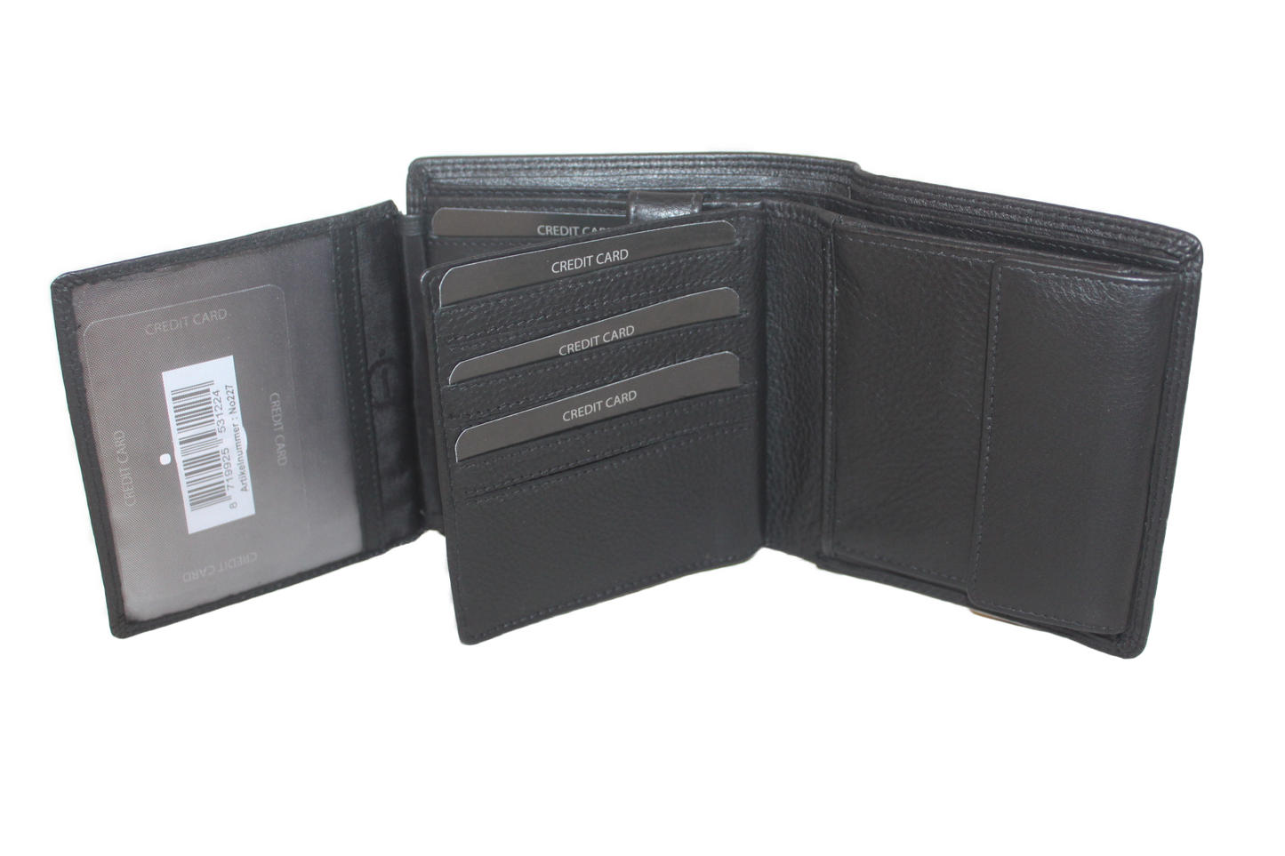 OI zeer uitgebreide leren billfold / breed en hoog / 18 pasjes / met verborgen/geheim vak / zwart leer 227