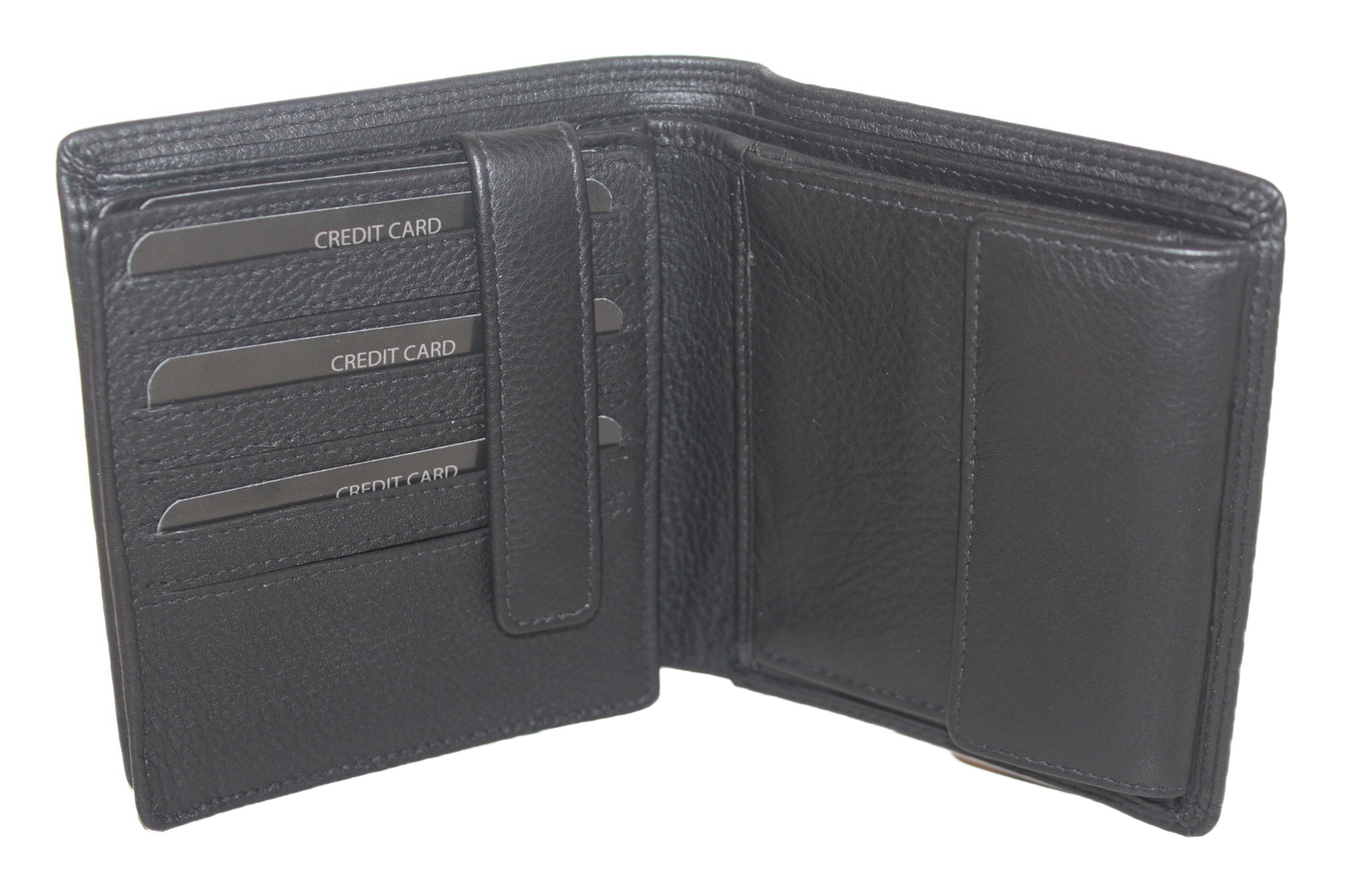 OI zeer uitgebreide leren billfold / breed en hoog / 18 pasjes / met verborgen/geheim vak / zwart leer 227