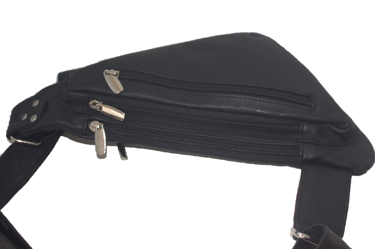 Leren triangel/ driehoek Crossbody tas/ zacht rund leder/ om schuin te dragen / zwart 228