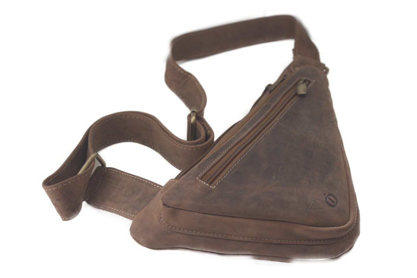 Leren triangel/ driehoek Crossbody tas/ rund leder/ om schuin te dragen / Hunter bruin 228H