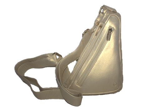 Leren triangel/ driehoek Crossbody tas/ zacht rund leder/ om schuin te dragen / Goude / goudkleurig 228Goud