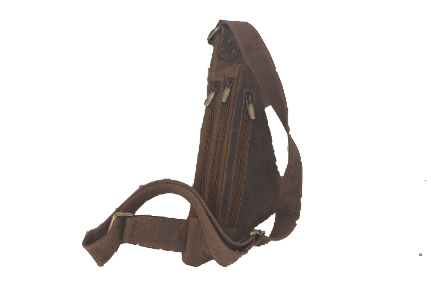 Leren triangel/ driehoek Crossbody tas/ rund leder/ om schuin te dragen / Hunter bruin 228H