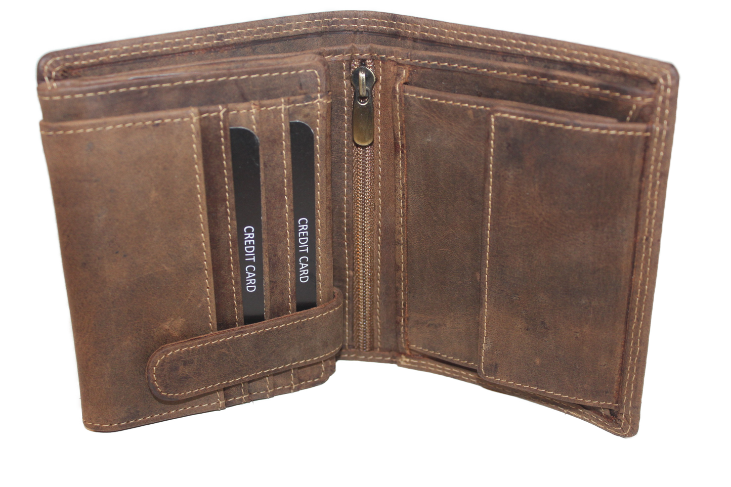 OI leren Billfold portemonnee / hoog met dubbel kleingeld vak / Hunter bruin / anti skim 229H