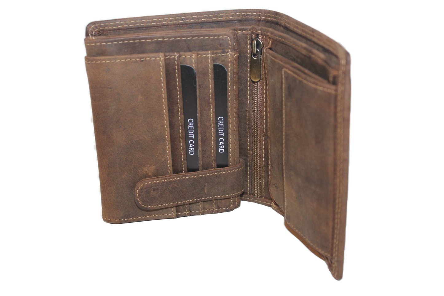 OI leren Billfold portemonnee / hoog met dubbel kleingeld vak / Hunter bruin / anti skim 229H
