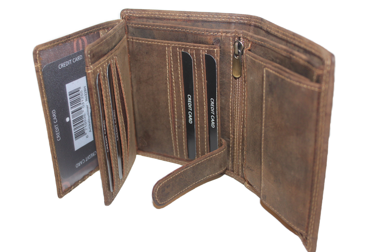 OI leren Billfold portemonnee / hoog met dubbel kleingeld vak / Hunter bruin / anti skim 229H