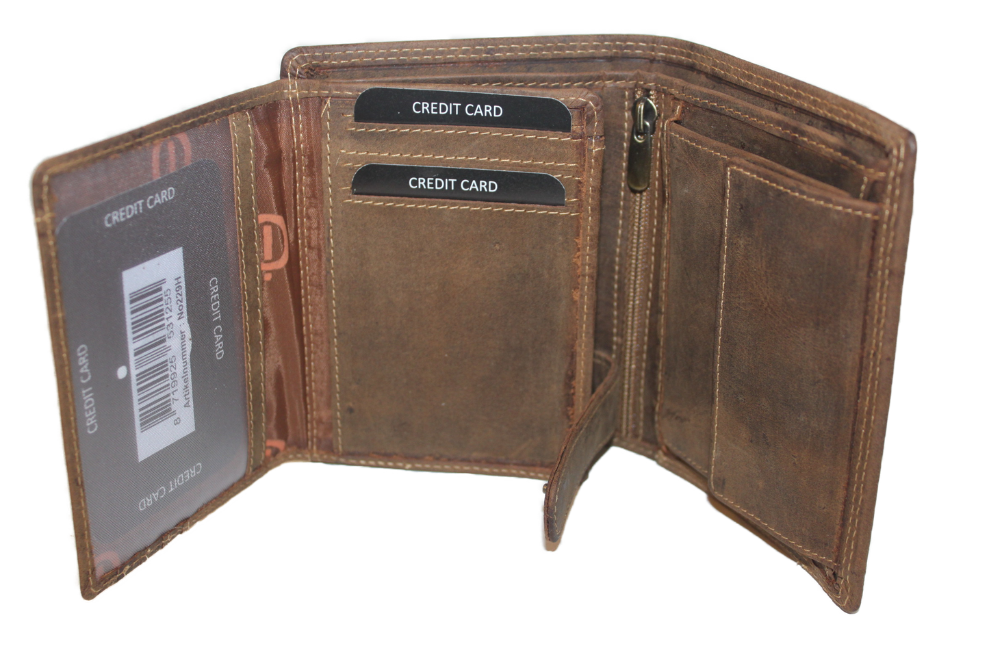 OI leren Billfold portemonnee / hoog met dubbel kleingeld vak / Hunter bruin / anti skim 229H