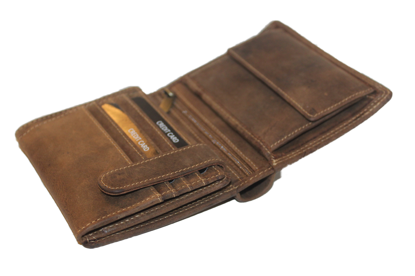 OI leren Billfold portemonnee / hoog met dubbel kleingeld vak / Hunter bruin / anti skim 229H