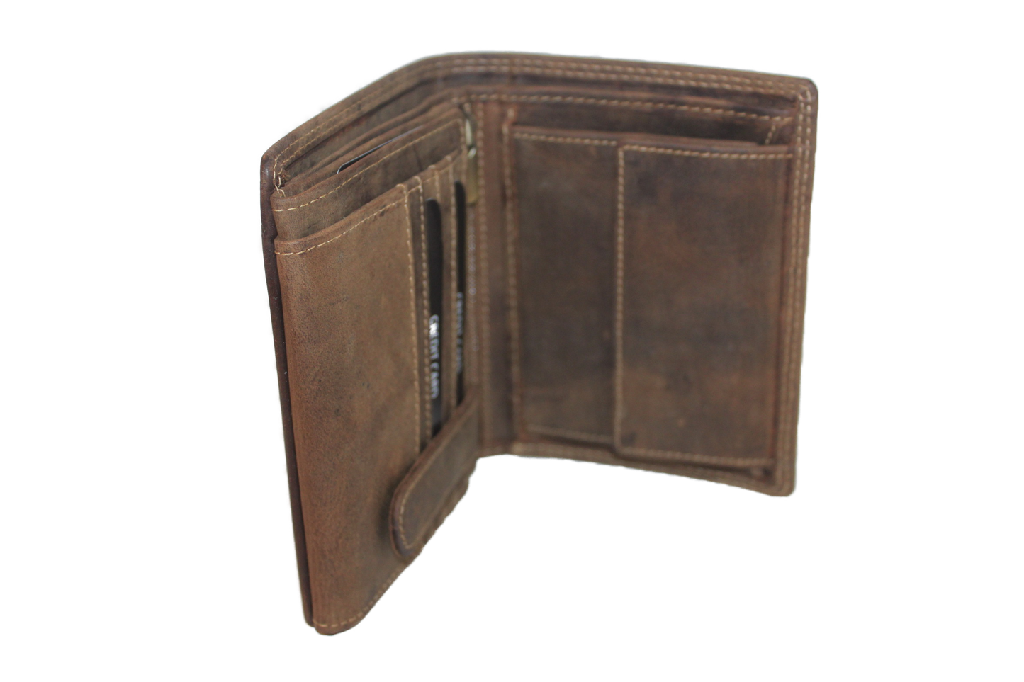 OI leren Billfold portemonnee / hoog met dubbel kleingeld vak / Hunter bruin / anti skim 229H