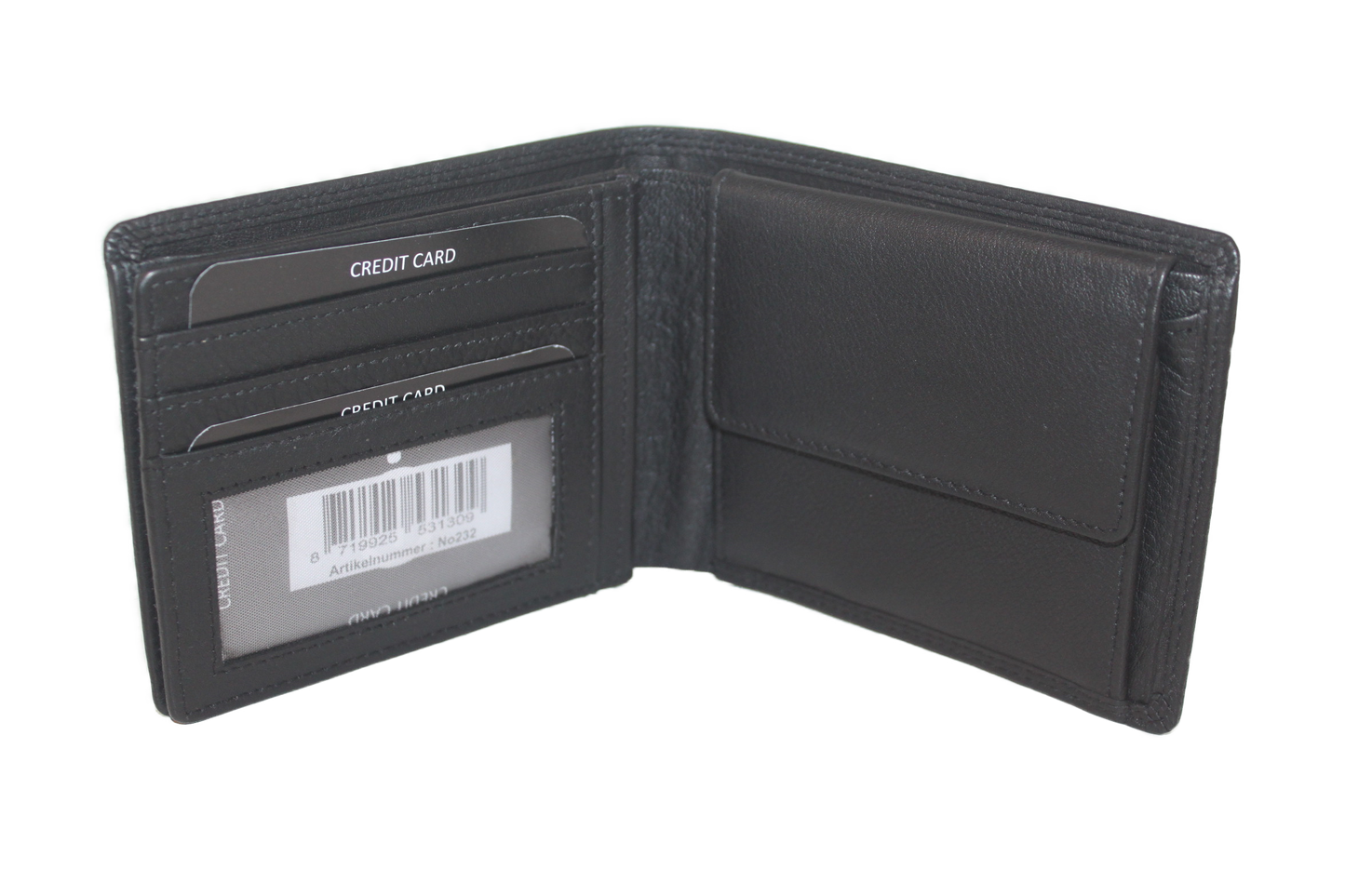 OI leren Billfold met klein zicht vak / heren portemonnee met extra klep / anti skim/ zwart leder 232