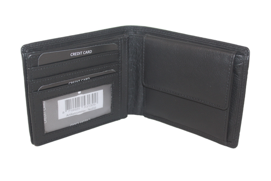 OI leren Billfold met klein zicht vak / heren portemonnee met extra klep / anti skim/ zwart leder 232