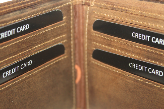 OI leren Billfold met klein zicht vak / heren portemonnee met extra klep / anti skim/ Hunter bruin leder 232H