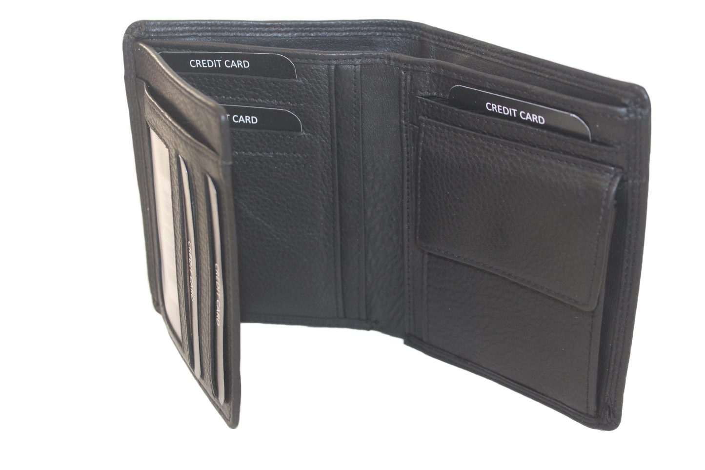 OI leren Billfold hoog / heren portemonnee met muntgeld vak horizontaal / zwart leder / anti skim 235