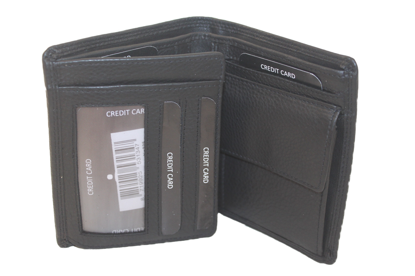 OI leren Billfold hoog / heren portemonnee met muntgeld vak horizontaal / zwart leder / anti skim 235