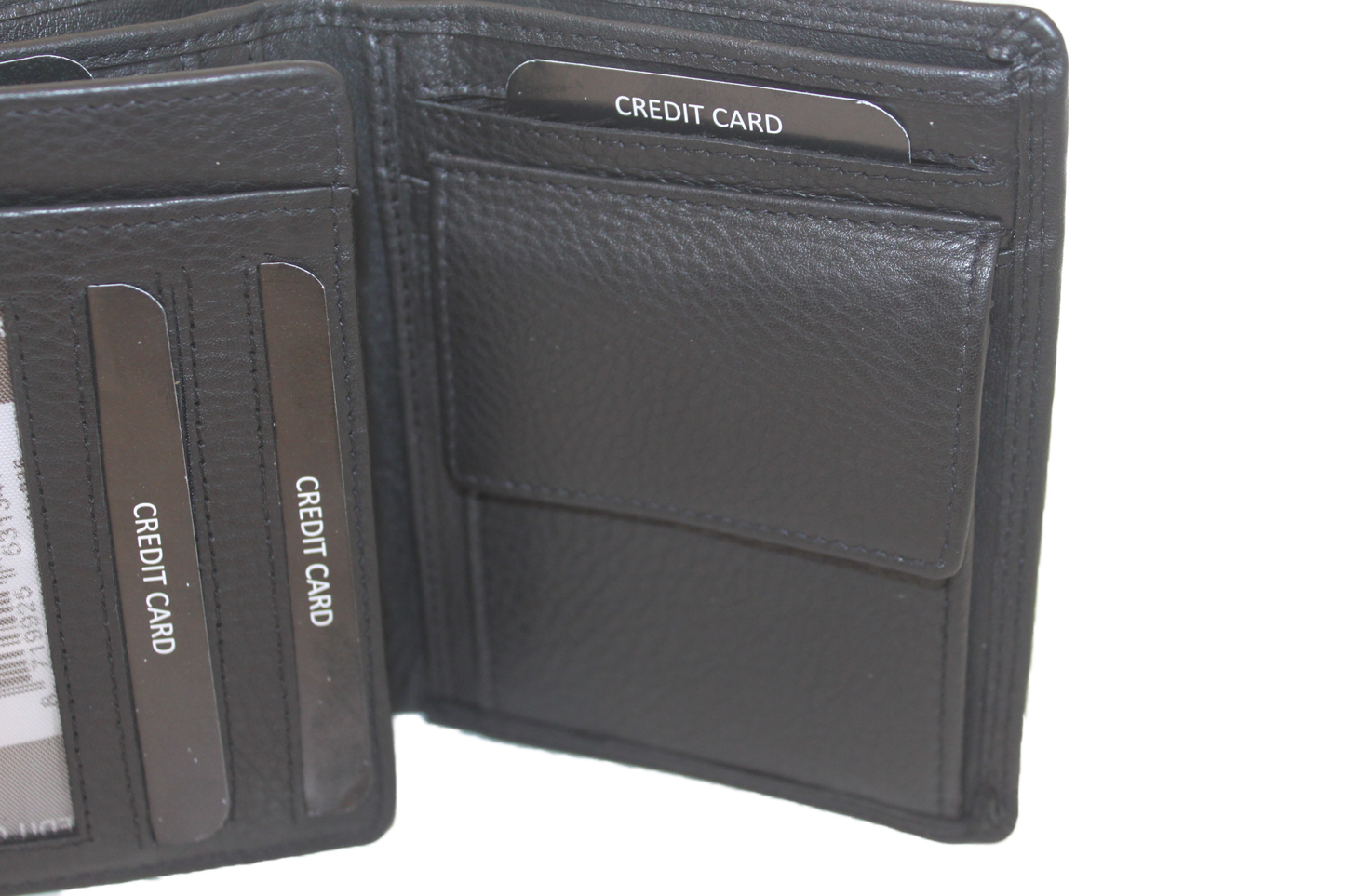 OI leren Billfold hoog / heren portemonnee met muntgeld vak horizontaal / zwart leder / anti skim 235