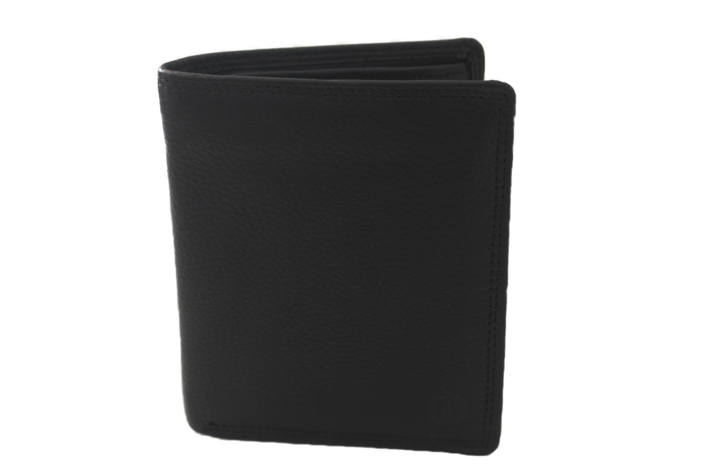 OI leren Billfold hoog / heren portemonnee met muntgeld vak horizontaal / zwart leder / anti skim 235