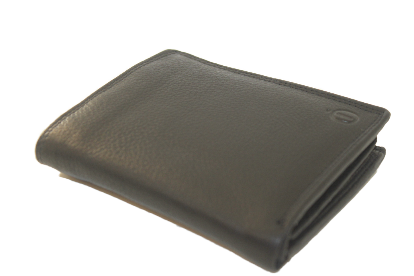 OI leren Billfold hoog / heren portemonnee met muntgeld vak horizontaal / zwart leder / anti skim 235