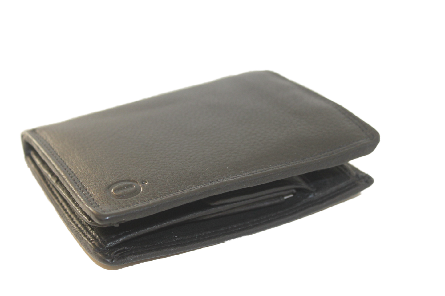 OI leren Billfold hoog / heren portemonnee met muntgeld vak horizontaal / zwart leder / anti skim 235